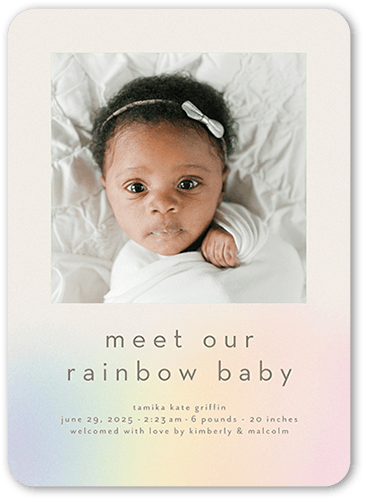 Gentle Rainbow Birth Announcement, Beige, 5x7 Flat, Write Your Own Greeting, Matte, Signature Smooth Cardstock, Rounded