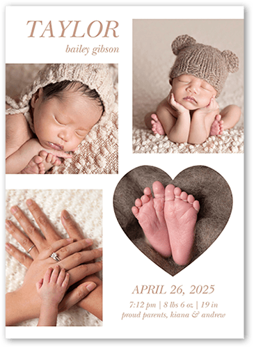 Heart Balance Birth Announcement, White, 5x7 Flat, Write Your Own Greeting, Luxe Double-Thick Cardstock, Square, White