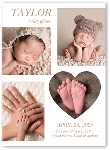 Heart Balance Birth Announcement, White, 5x7 Flat, Write Your Own Greeting, 100% Recycled Cardstock ?, Square