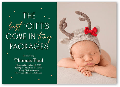 Tiny Gifts Birth Announcement, Green, 5x7 Flat, 100% Recycled Cardstock , Square