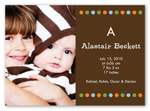 Initial Dot Birth Announcement, Brown, Luxe Double-Thick Cardstock, Square
