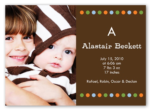 Initial Dot Birth Announcement, Brown, Luxe Double-Thick Cardstock, Square, brown