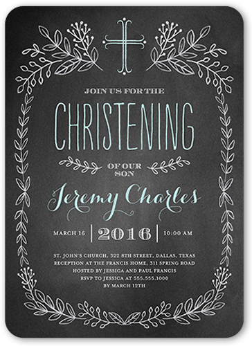 Chalkboard Christening Boy Baptism Invitation, Grey, Standard Smooth Cardstock, Rounded