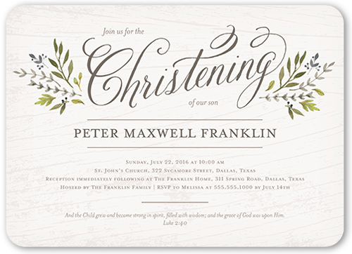 Blessed Branches Boy Baptism Invitation, Grey, Pearl Shimmer Cardstock, Rounded