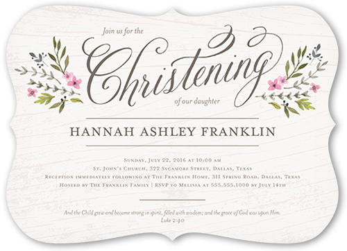 Blessed Branches Girl Baptism Invitation, Grey, Pearl Shimmer Cardstock, Bracket