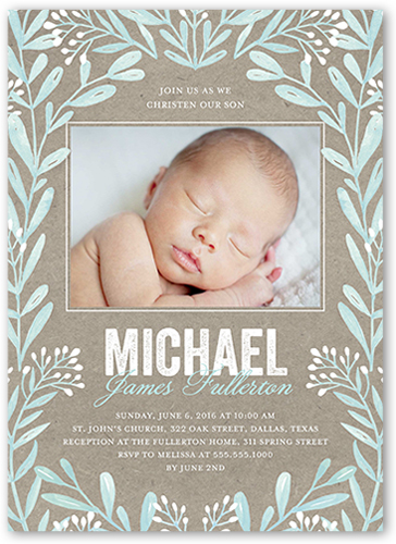 Rustic Frame Boy Baptism Invitation, Blue, Matte, Signature Smooth Cardstock, Square