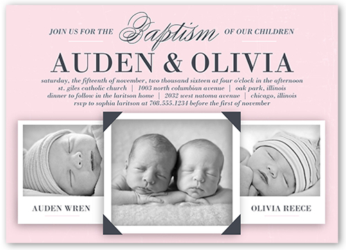 Precious Twin Girls Baptism Invitation, Pink, Standard Smooth Cardstock, Square