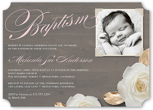 Woodgrain Girl Baptism Invitation, Brown, Pearl Shimmer Cardstock, Ticket