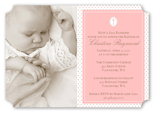 Seraphic Dots Pink Baptism Invitation, Pink, Pearl Shimmer Cardstock, Ticket