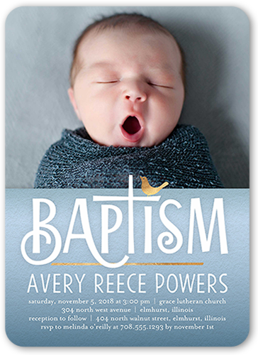 Gradient Christening Boy Baptism Invitation, Blue, White, Pearl Shimmer Cardstock, Rounded
