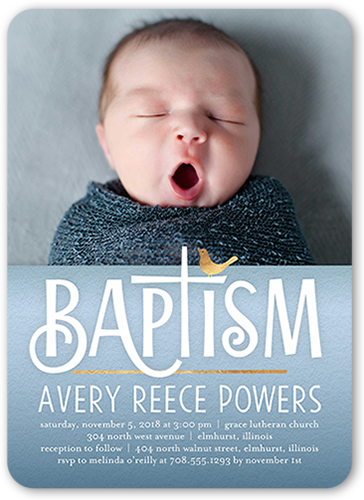 Gradient Christening Boy Baptism Invitation, Blue, 100% Recycled Cardstock , Rounded