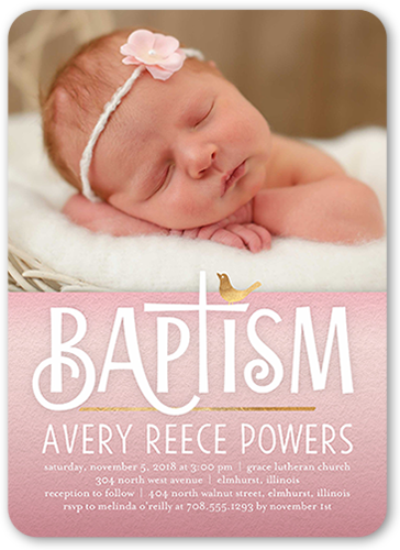 Gradient Christening Girl Baptism Invitation, Pink, White, Standard Smooth Cardstock, Rounded