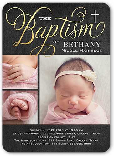 Special Christening Baptism Invitation, Grey, Standard Smooth Cardstock, Rounded