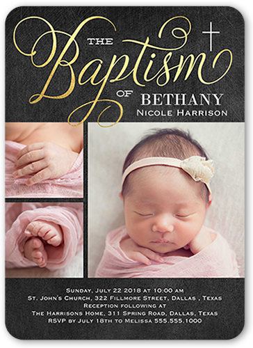 Special Christening Baptism Invitation, Grey, 100% Recycled Cardstock ?, Rounded