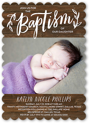 Young Purification Baptism Invitation, Brown, Pearl Shimmer Cardstock, Scallop