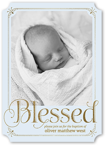 Boldly Blessed Boy Baptism Invitation, Blue, Pearl Shimmer Cardstock, Ticket