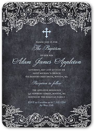 Divine Chalk Boy Baptism Invitation, Blue, Pearl Shimmer Cardstock, Rounded