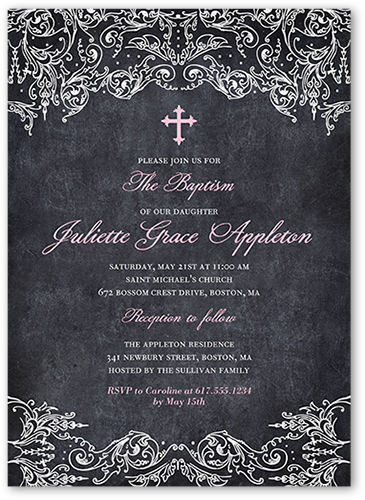 Divine Chalk Girl Baptism Invitation, Pink, Matte, Signature Smooth Cardstock, Square