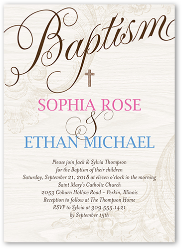 Bonded Christening Baptism Invitation, Beige, Pearl Shimmer Cardstock, Square, Antique White