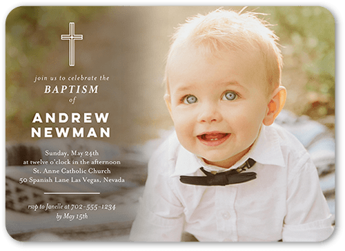 Delightful Blessings Baptism Invitation, White, 5x7, Standard Smooth Cardstock, Rounded