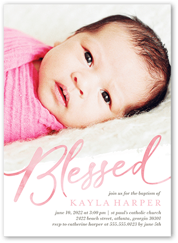 Graceful Blessed Girl Baptism Invitation, White, 5x7 Flat, Luxe Double-Thick Cardstock, Square, White