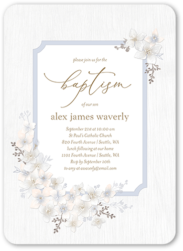 Rustic Wildflowers Boy Baptism Invitation, Rounded Corners