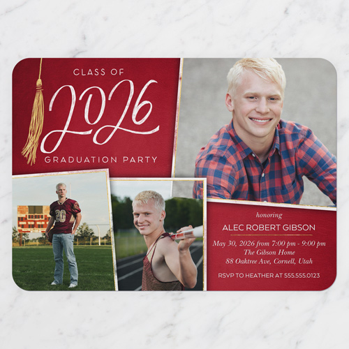 Extraordinary Tassel Graduation Invitation, Red, Standard Smooth Cardstock, Rounded, Scarlet