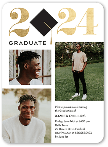 Iconic Cap Graduation Invitation, White, 5x7 Flat, Standard Smooth Cardstock, Rounded
