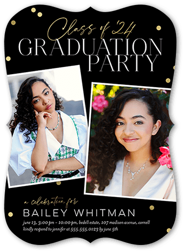 Confetti Congrats Graduation Invitation, Black, 5x7 Flat, Matte, Signature Smooth Cardstock, Bracket