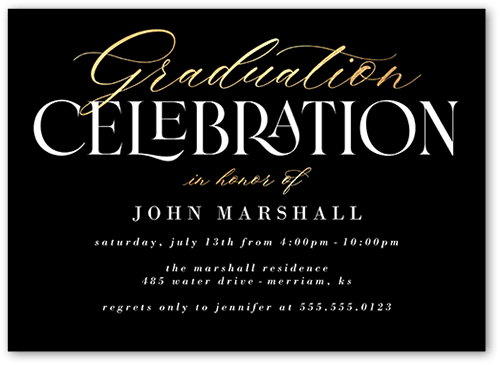 Fancy Penmanship Graduation Invitation, Black, 5x7, Matte, Signature Smooth Cardstock, Square