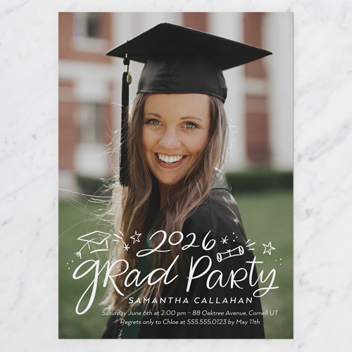 Charming Lettering Graduation Invitation, White, 5x7 Flat, Standard Smooth Cardstock, Square, White