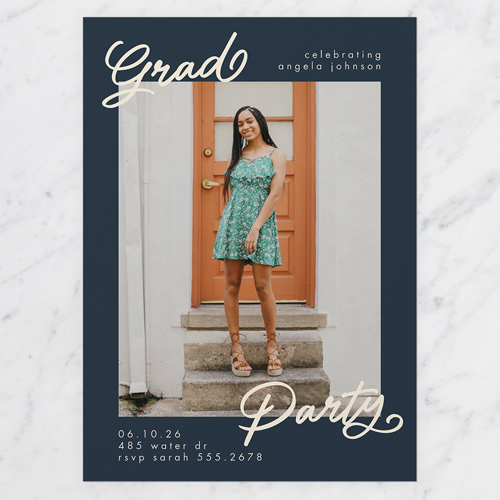 Written Wanderlust Graduation Invitation, Blue, 5x7 Flat, Pearl Shimmer Cardstock, Square, Navy