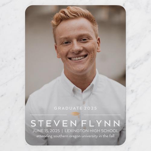 Modern Line Grad Graduation Announcement, White, none, 5x7 Flat, Write Your Own, Pearl Shimmer Cardstock, Rounded