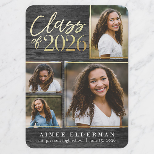 Natural Grad Graduation Announcement, none, Grey, 5x7 Flat, 100% Recycled Cardstock , Rounded, Metal