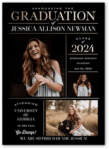 Info Grid Graduation Announcement, Black, 5x7, Luxe Double-Thick Cardstock, Square