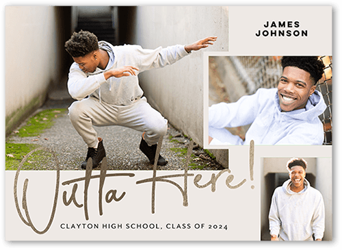 Outta Here Graduation Announcement, Grey, 5x7 Flat, Standard Smooth Cardstock, Square