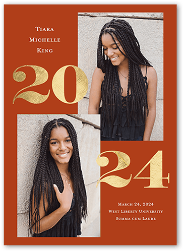 Lustrous Year Graduation Announcement, Orange, 5x7 Flat, Pearl Shimmer Cardstock, Square