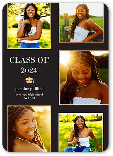 Sleek Showcase Graduation Announcement, Grey, 5x7 Flat, Write Your Own, Standard Smooth Cardstock, Rounded, Charcoal