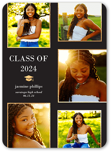 Sleek Showcase Graduation Announcement, Grey, 5x7 Flat, Write Your Own Greeting, Pearl Shimmer Cardstock, Rounded