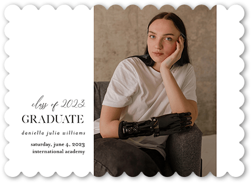 Academic Announcement Graduation Announcement, White, 5x7, Pearl Shimmer Cardstock, Scallop