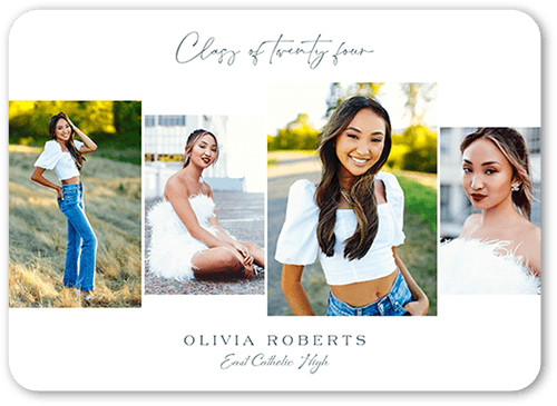 Photo Overlap Graduation Announcement, White, 5x7 Flat, Standard Smooth Cardstock, Rounded