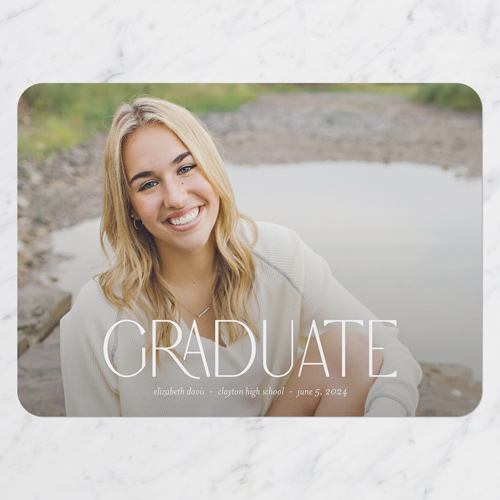 Quiet Type Graduation Announcement, White, none, 5x7 Flat, Pearl Shimmer Cardstock, Rounded