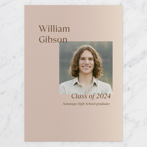 Elegant Gradient Graduation Announcement, Pink, 5x7 Flat, Write Your Own Greeting, Pearl Shimmer Cardstock, Square