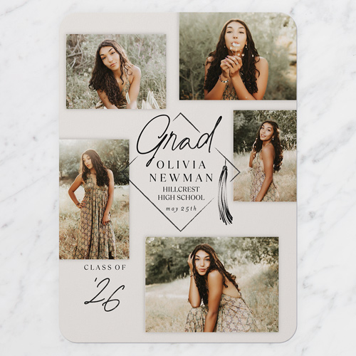 Framing Photos Graduation Announcement, Beige, 5x7 Flat, 100% Recycled Cardstock , Rounded, Antique White