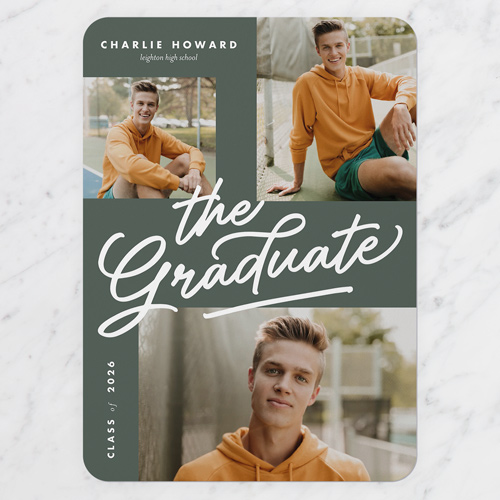 Happy Grad Graduation Announcement, Beige, 5x7 Flat, Standard Smooth Cardstock, Rounded, Quarry