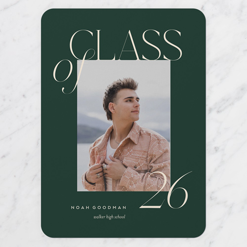Enclosed Class Graduation Announcement, Green, 5x7 Flat, Pearl Shimmer Cardstock, Rounded, Forest