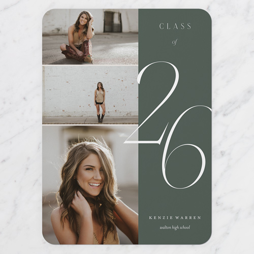Embellished Year Graduation Announcement, Beige, 5x7 Flat, Pearl Shimmer Cardstock, Rounded, Quarry