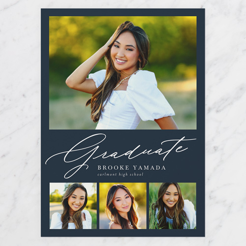 Lovely Layout Graduation Announcement, Blue, 5x7 Flat, 100% Recycled Cardstock , Square, Navy