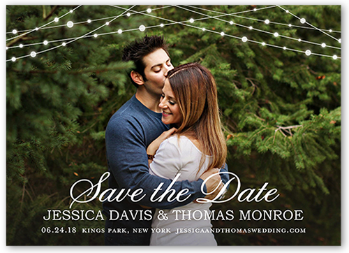 String Lights Save The Date, White, 5x7 Flat, Pearl Shimmer Cardstock, Square
