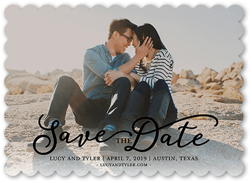 Whimsical Date Save The Date, Black, 5x7 Flat, Pearl Shimmer Cardstock, Scallop